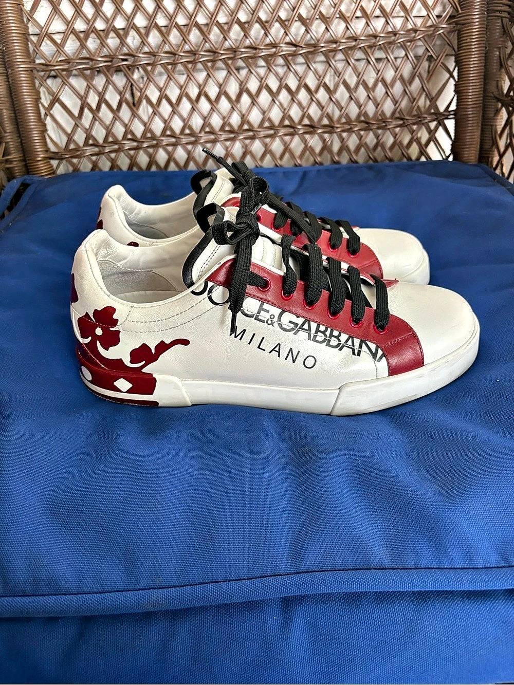 RARE Dolce & Gabbana Portofino Milano  Leather Sneaker in White and Red